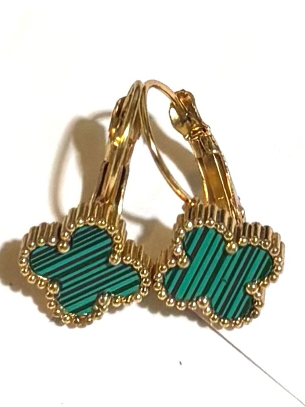 Fashion Jewelry Gold-Tone Hoops with Green Striped Clover Charms